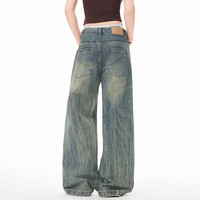 Ensemble de jeans en denim pour homme, nouveau style, denim délavé rétro américain, pantalon décontracté ample à jambes larges pour homme