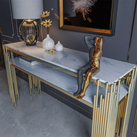 Table d'entrée de luxe en acier inoxydable doré Table Console en verre et marbre Hôtel Maison Villa Salon Table décorative dorée
