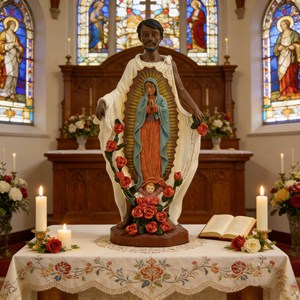 פסל שרף של גבירתנו מגואדלופה וסן חואן דייגו, פסלון דתי קתולי לעיצוב הבית, קישוט אמונה נוצרית מקסיקנית - Product Image 5