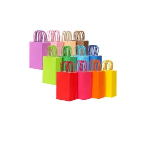 custom logo Party Favor Bags Kraft Paper 12 Colors Small Gift Bags Bulk Goodie Bags with Handles for Christmas Day