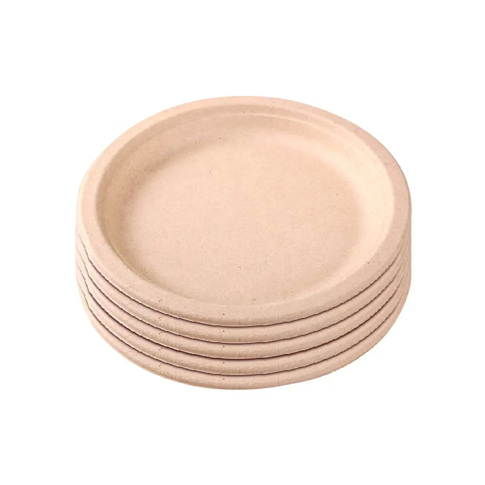 Customizable Greaseproof and Microwave Safe Eco Friendly Sugarcane Bagasse Disposable Bio Degradable Plates Bulk Wholesale Round