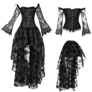 Conjunto de Corsé con Mangas de Encaje y Hombros Descubiertos para Mujer, con Falda Larga de Tul, Estilo Vintage Floral, para Bodas y Fiestas, Venta al Por Mayor de Fábrica - Product Image 2