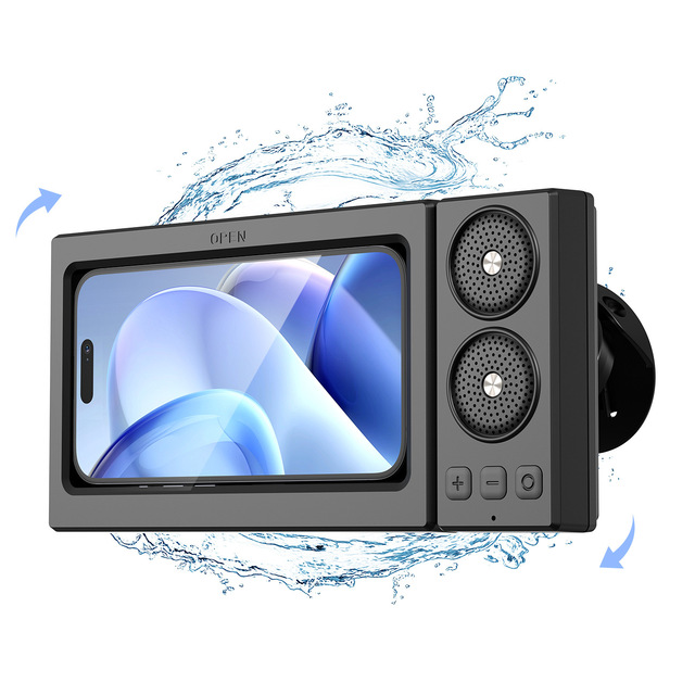 2026 New Waterproof Shower Phone Holder with Bluetooth Speaker 480° Rotation Wall Mount for Any Phone Bathroom Mirror Gift
