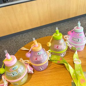 Yafchi Cute Korean Sticker Fruit Milk <b>Cup</b> <b>Plastic</b> Straw With Strap Bpa Free Travel Mug Gift For Drinks And Juice - Product Image 2