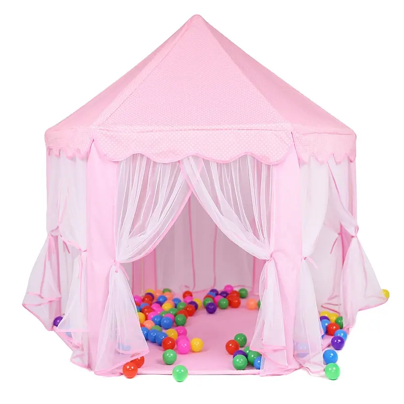 Крытый 230T полиэстер с шестигранной головкой Замок принцессы, детская игрушка, детские игрушки, игровые палатки розового цвета