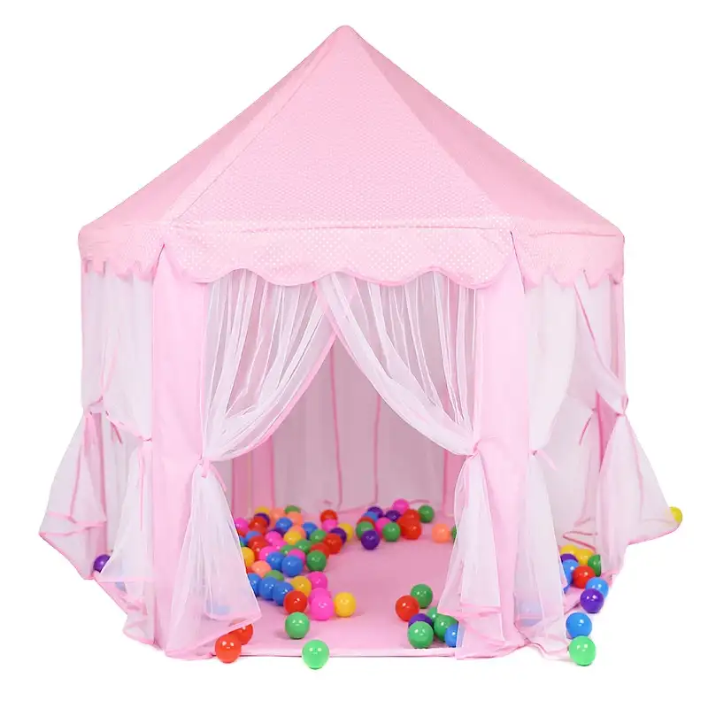 Castillo de princesa hexagonal de poliéster 230T para interior y exterior, tienda de juegos para niños