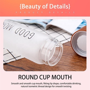 Bottiglia di acqua all'ingrosso di alta qualità lettera personalizzata tazza di acqua colorata smerigliata <span class=keywords><strong>con</strong></span> coperchio e corda bottiglia di vetro a buon mercato - Product Image 6