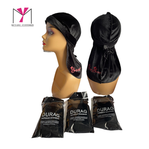 Durag en velours noir MUYANG CUSTOMIZE, unisexe, style hip-hop, ajustable, pour toutes les saisons, usage décontracté - Product Image 1