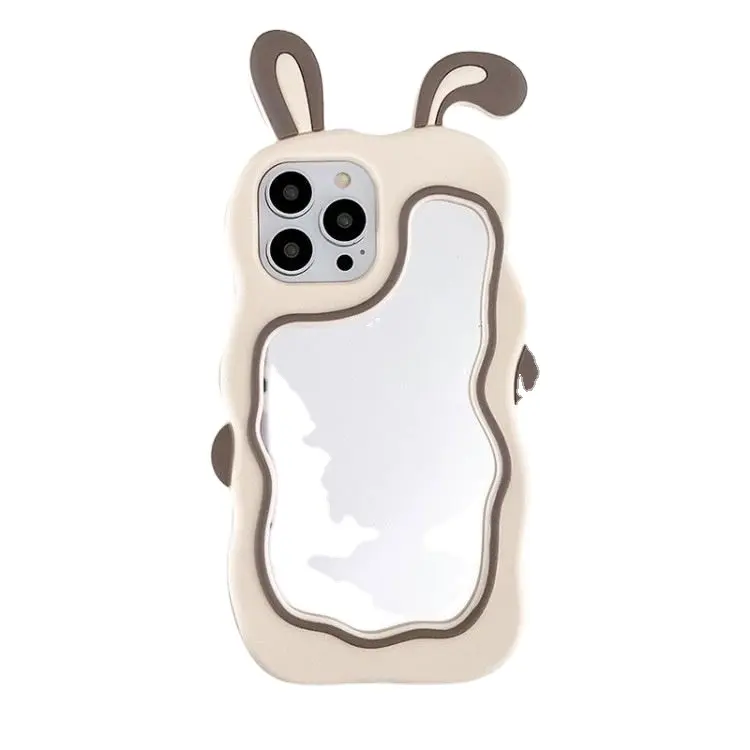 새로 도매 만나고 은색 토끼의 귀 거울 큰 파도 가장자리 휴대 전화 케이스 커버 아이폰 14 13 12 X 프로 최대 7/8 플러스