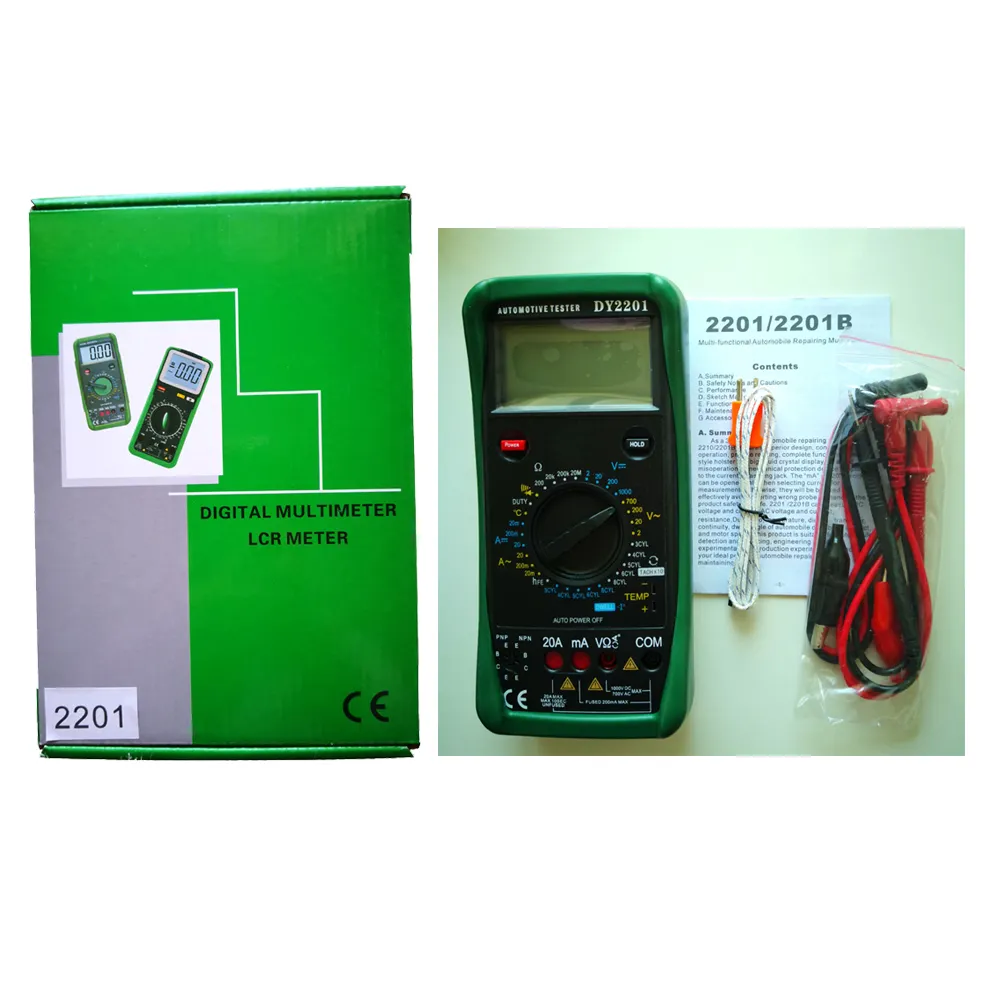 DUOYI DY2201D Tester Transistor Multimeter Otomotif Digital Sensor Konversi Kecepatan Kapasitor True-rms Tester Meter