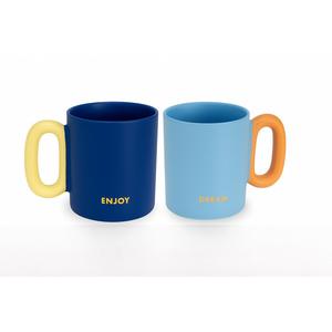 Due Mug Dream Enjoy <b>Ceramic</b> <b>Cups</b> Set Blue Yellow Orange Handle 360ml - Product Image 1