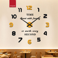 Horloge murale moderne en acrylique miroir quartz 3D doré et noir, sans cadre, silencieuse, grande taille, à piles, autocollante pour la décoration de cuisine