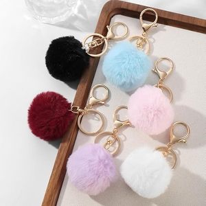 Soft Artificial Rabbit Fur <b>Keychain</b> Plush Ball Key Cute Charm for Women Kids Child Girls Promotion Gift Handbags Cherry - Product Image 1