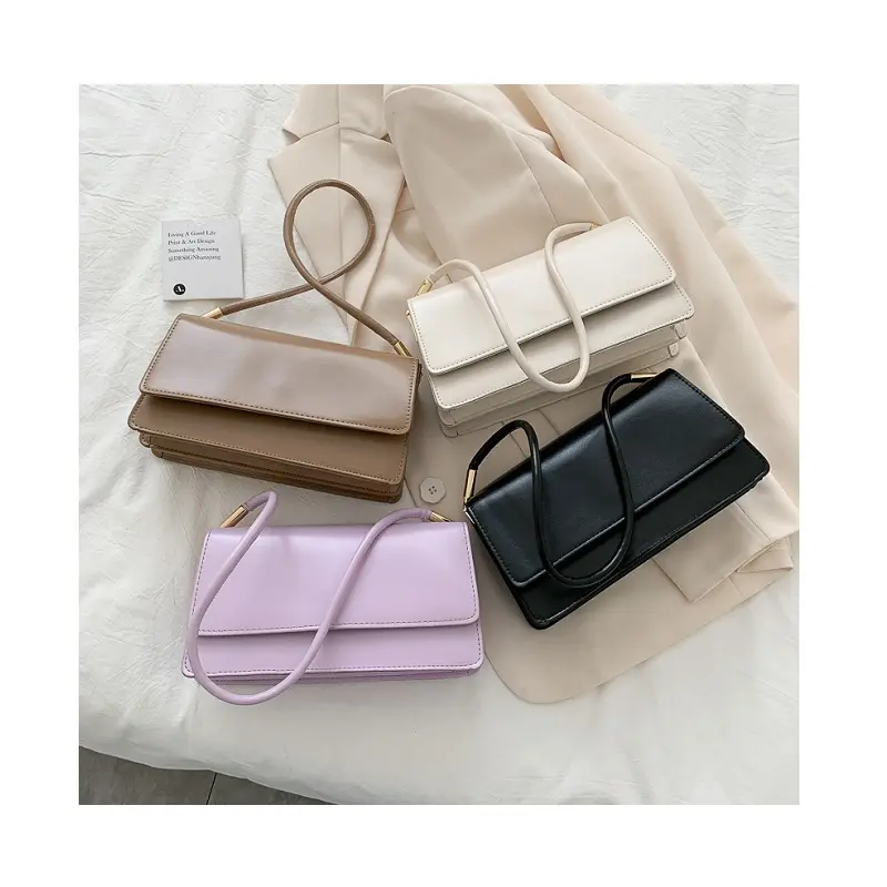 2022 Solid Color Fashion Girl Purses Square Underarm Handbags PU Ladies Fashion Designer Women Shoulder Bag For Lady