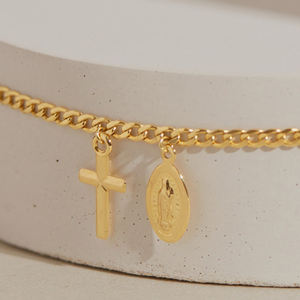 Bijoux <span class=keywords><strong>de</strong></span> baptême chrétien religieux classique, bracelet <span class=keywords><strong>de</strong></span> <span class=keywords><strong>cheville</strong></span> en or plaqué 14 carats avec croix pendante et Vierge Marie, pour cadeau - Product Image 2