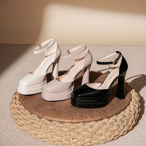 Escarpins Mary Jane pour femmes, talons hauts, talon bloc, bride à la cheville, bout fermé, plateforme, chaussures de mariage Y9797 - Product Image 2