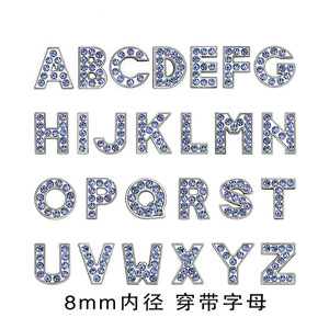 ตัวอักษร A-Z ขนาด 8 มม. ประดับคริสตัลสีน้ำเงิน <span class=keywords><strong>ส</strong></span>ำหรับทำปลอกคอสัตว์เลี้ยง ปลอกคอผู้หญิง DIY ของขวัญ จี้โลหะ งา<span class=keywords><strong>น</strong></span>ฝีมือโลหะ - Product Image 3