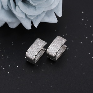 JXX Factory Direct Sales High Quality Brass <b>Huggie</b> Earrings <b>Silver</b> Plated Zircon Hoop Trendy Geometric Shape Jewelry for Women - Product Image 4
