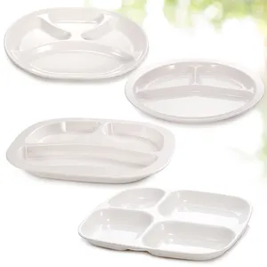 Wholesale Melamine Lunch Plate Divided Fast Food Tray School Canteen Compartment Plate Dish Plastic Plate