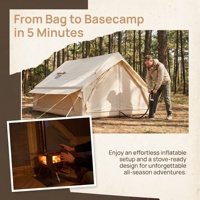 Tente de glamping gonflable quatre saisons 6,3 m² avec double porte en U, petit lanterneau, ouverture automatique, installation rapide, imperméable