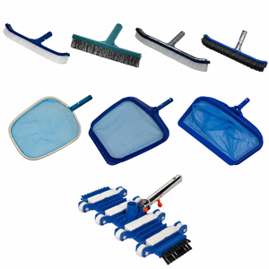 Brosse de nettoyage télescopique pour piscine bleue avec manche arrière en aluminium et écumoire à feuilles pour piscine - Product Image 3