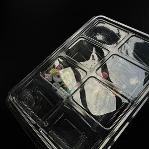 Disposable PET Plastic With Hinged Lid 8 Com Container Custom Take Away Safe Compartment Box For Bakery