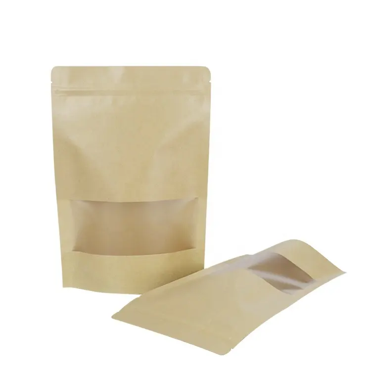 Borsa con chiusura a zip in carta kraft biodegradabile personalizzata con finestra per sacchetto con cerniera in carta kraft alimentare
