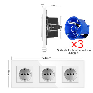 European Standard Wall <b>Socket</b> Type 82 Tempered Glass Panel Recessed Mounting <b>With</b> Claws For Round Box - Product Image 1