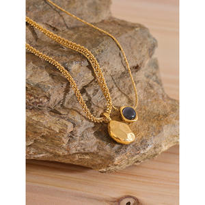 JINYOU 406 स्टेनलेस स्टील ज्यामितीय प्राकृतिक पत्थर लटकन डबल परत ओवरले 316l हार रचनात्मकता फैशनेबल गहने महिलाओं - Product Image 5