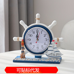 Nautical <b>Table</b> <b>Clock</b> Circular Silent Desk <b>Clock</b> For Bedroom Living Room Mediterranean Style Decorative <b>Clock</b> - Product Image 5