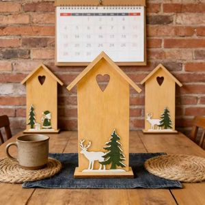 Adorno Navideño <span class=keywords><strong>de</strong></span> Madera al por Mayor <span class=keywords><strong>de</strong></span> Fábrica, Casa <span class=keywords><strong>de</strong></span> Madera con Papá Noel y <span class=keywords><strong>Renos</strong></span>, Decoración Artesanal 3D para el Hogar, Regalo - Product Image 2