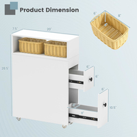 Armoire de rangement de salle de bain mince, armoire latérale de toilette étroite mobile avec 2 tiroirs coulissants