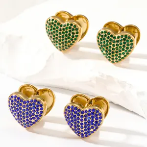 Fashion Jewelry Zircon Earrings Heart Earrings Blue Green for women 925 sterling silver vintage Jewelry for huggie earrings