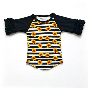 Ropa de Boutique para Niñas Milk Silk, Conjunto y Vestido con Estampado de Calabaza, Camiseta Infantil con Volantes y Rayas de Girasol y Camisa a Juego para la Familia - Product Image 3