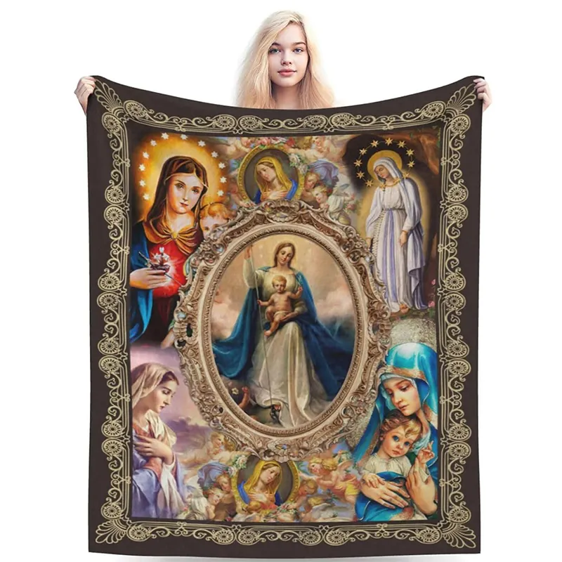 Coperta personalizzata maria preghiera cristiana gettano coperta morbida e calda e calda in versi della Bibbia religiosa coperta in pile di peluche