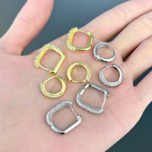 JXX 24K Gold Plated Fashion Jewelry Earring Zircon Custom Dainty Women <b>huggies</b> Hoops Earring <b>Silver</b> Plated - Product Image 2