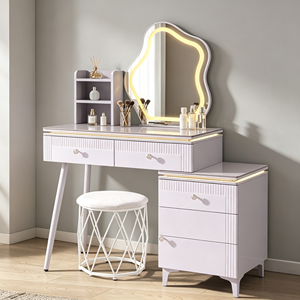 Modern Makeup Vanity <b>With</b> Lighted Mirror Storage <b>Drawers</b> Bedroom <b>Dressing</b> <b>Table</b> <b>With</b> Stool - Product Image 2