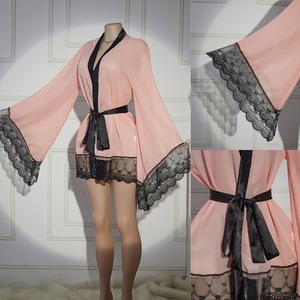 Robe de chambre sexy pour femmes de style européen et américain, vêtements de maison, robe de <span class=keywords><strong>nuit</strong></span> à <span class=keywords><strong>manches</strong></span> <span class=keywords><strong>longues</strong></span> avec lacets, en tissu polyester - Product Image 2