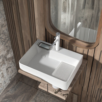 Évier à linge à montage supérieur en céramique à cuvette unique avec drain latéral et épurateur pour balcon ou buanderie Utilisation du bassin de l'armoire d'art