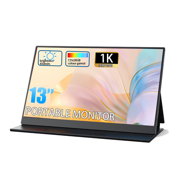 13-Inch Portable HD USB-C Monitor Kickstand 1K 1920X1080 72% SRGB IPS Panel LED Compatible Travel Laptop Monitor