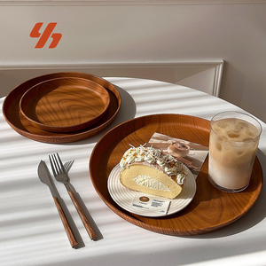 Plateau de service écologique en bois grainé, faux chêne, plat décoratif léger et durable pour la maison, l'hôtel, les mariages, les fêtes de Noël - Product Image 1