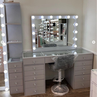 Table de maquillage intelligente de luxe personnalisable avec tiroir de rangement, coiffeuse avec miroir et éclairage