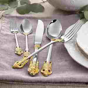 High Quality <b>Vintage</b> 304 Stainless Steel Spoon Fork Flatware Silverware Royal Hotel Wedding Gold Luxury Baroque <b>Cutlery</b> Set - Product Image 2