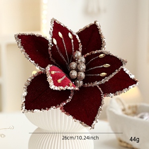 Velvet Artificial Poinsettia Glitter Gold Frosted Christmas Wreath <b>Tree</b> Decor Red Poinsettia Flower Fashionable Eco Home - Product Image 5