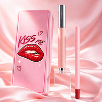 Kit de Maquillage en Gros en Boîte Métallique Rose Réutilisable avec Miroir, Rouge à Lèvres Repulpant, Crayon à Lèvres Jojoba Duo, Squalane, Kit de Contour des Lèvres OEM