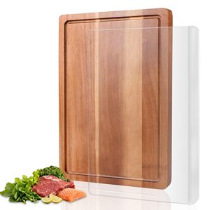 2 planches à découper pour la cuisine, <span class=keywords><strong>planche</strong></span> à découper en bois avec rainure pour les jus et <span class=keywords><strong>planche</strong></span> de cuisson en acrylique avec rebord de comptoir - Product Image 1