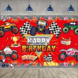 Toile de fond photo sur le thème du Monster Truck flamboyant pour anniversaire, fête prénatale, bannière de fête à domicile, personnalisable - Product Image 4
