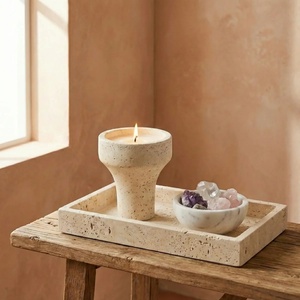 Candelabro de <span class=keywords><strong>Piedra</strong></span> Travertino Beige Hecho a Mano - Product Image 4