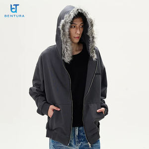 BENTURA Kapüşonlu Üreticisi Sürdürülebilir Ceket Düz Kalın Ağır Pamuklu Özel Nakış Logolu Fermuarlı Kürklü Kapüşonlular - Product Image 5