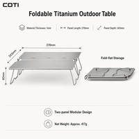 Table de barbecue pliante en titane pur pour l'extérieur, portable, légère, écologique, pour le camping, rangement, 2-3 personnes